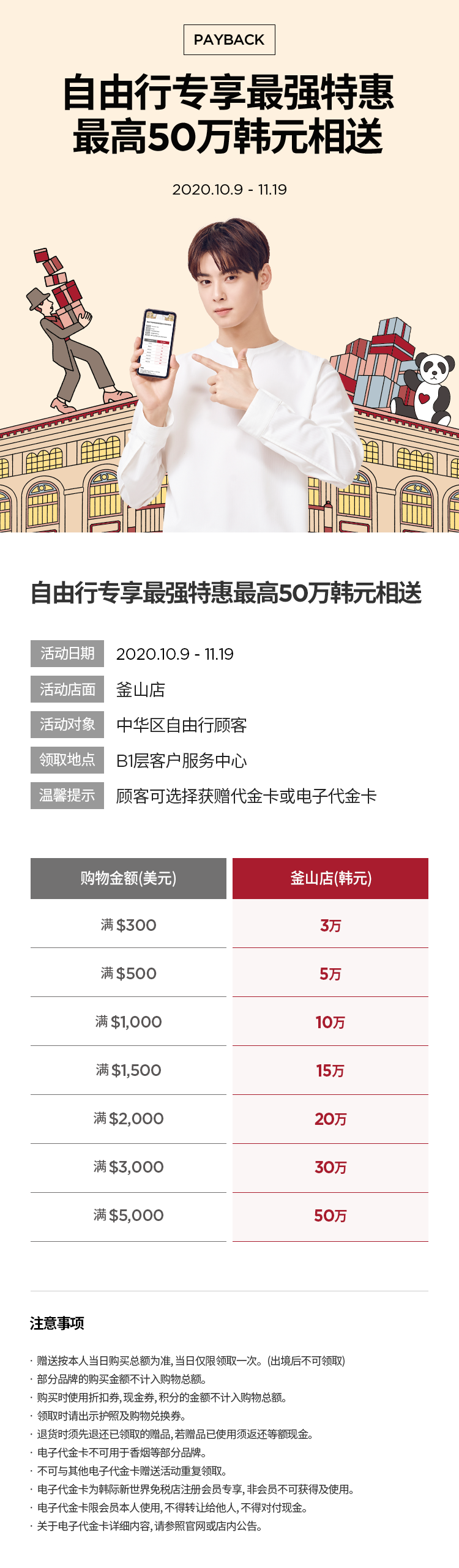 自由行专享最强特惠最高50万韩元相送 韩际新世界免税店